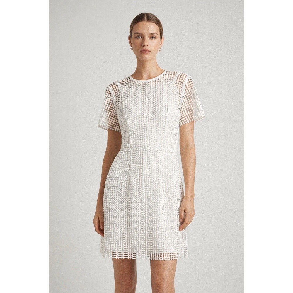 DVF Diane von Furstenberg SZ 6 Crochet Lace Dress Ivory Shift Mini minimalist